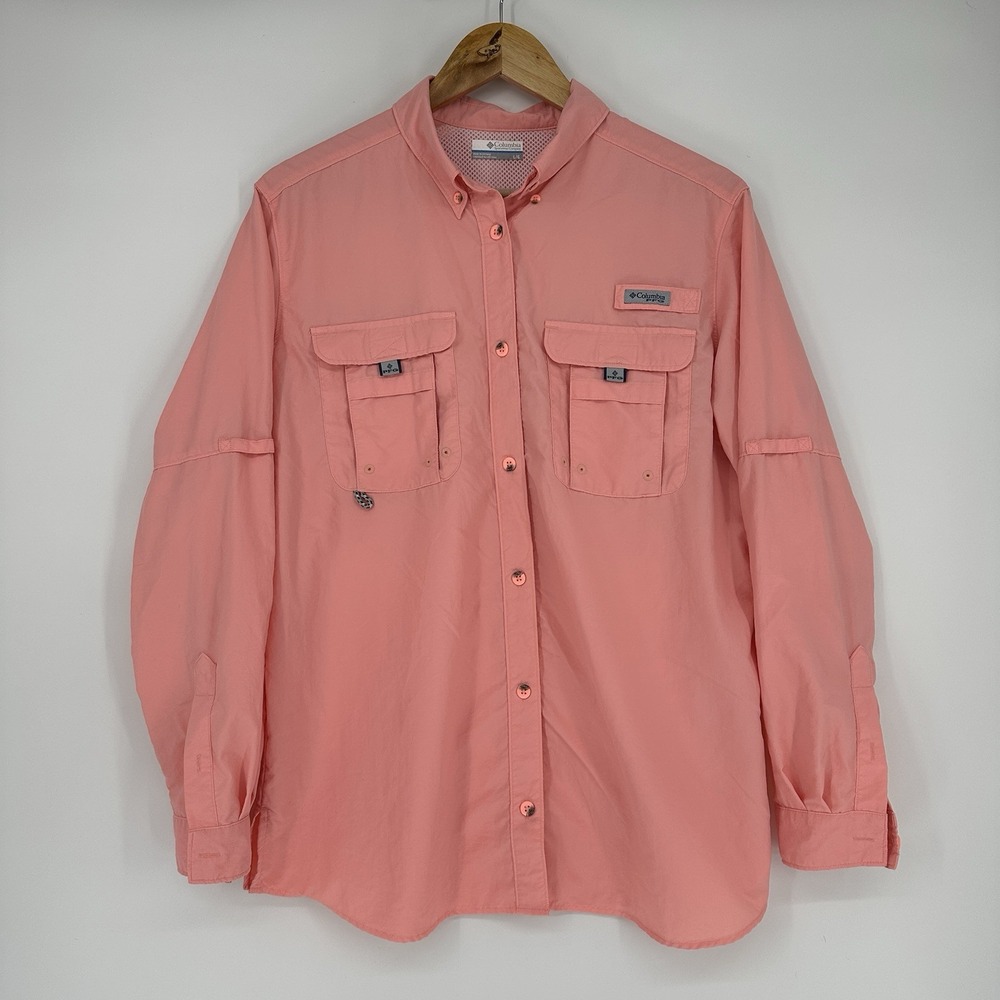 Columbia PFG Bahama long-sleeve fishing shirt pockets vented pink large